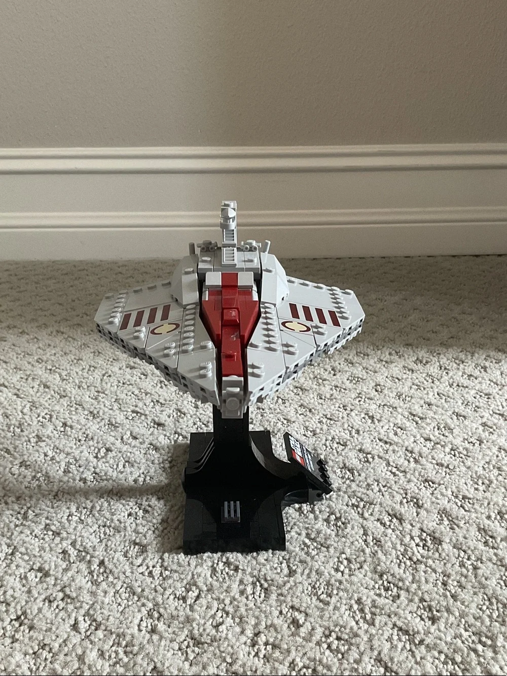 LEGO Gray and Red Starship Display Model with Stand
